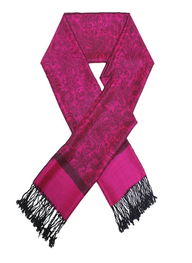 TZ Promise Jacquard Paisley Pashmina Shawl Wrap Elegant Double-Sided Two Tone Vintage Scarf (Hot Pink) - Image 1